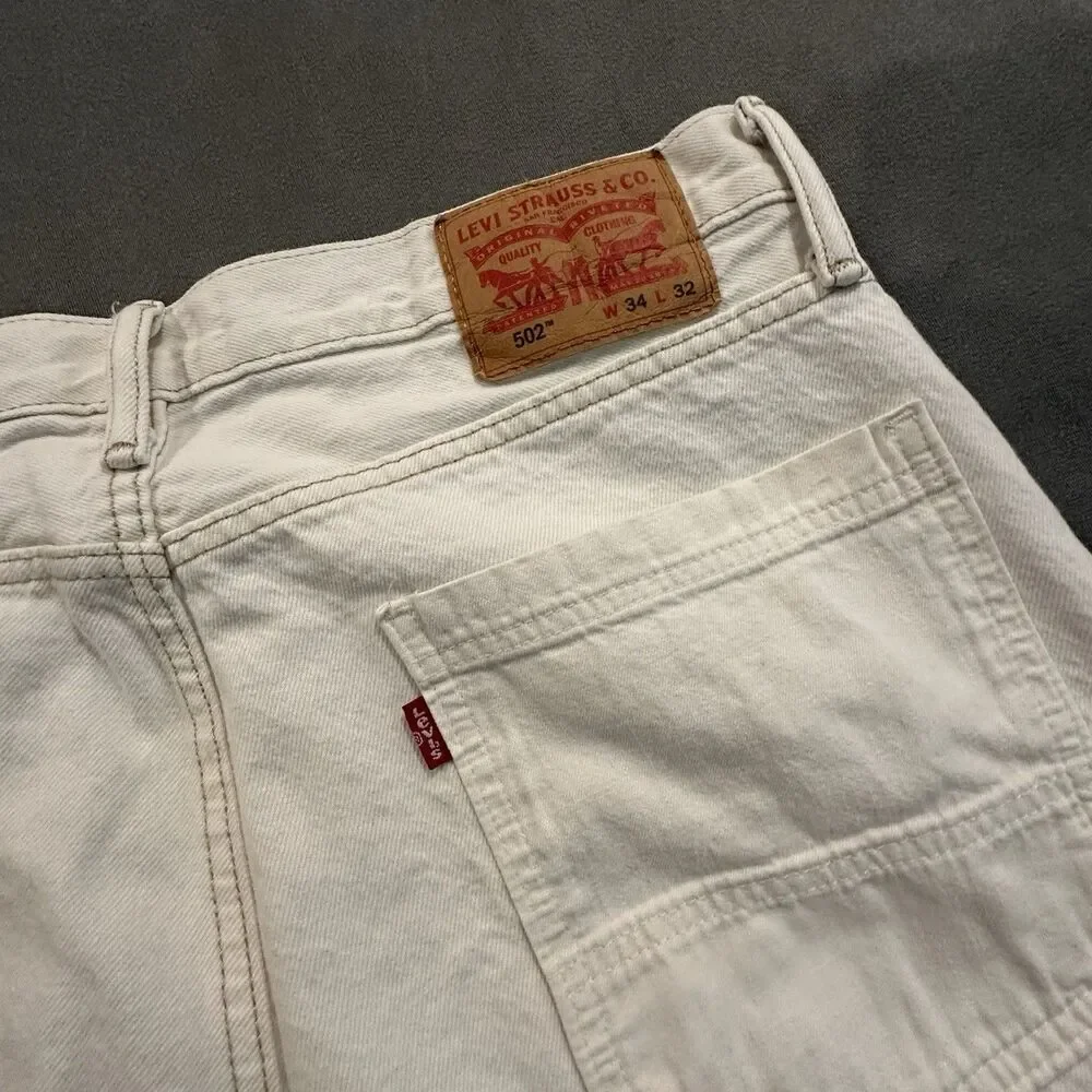 Levis Jeans Mens 34x32 Altered 502 Carpenter Double Knee Work Pants White Denim